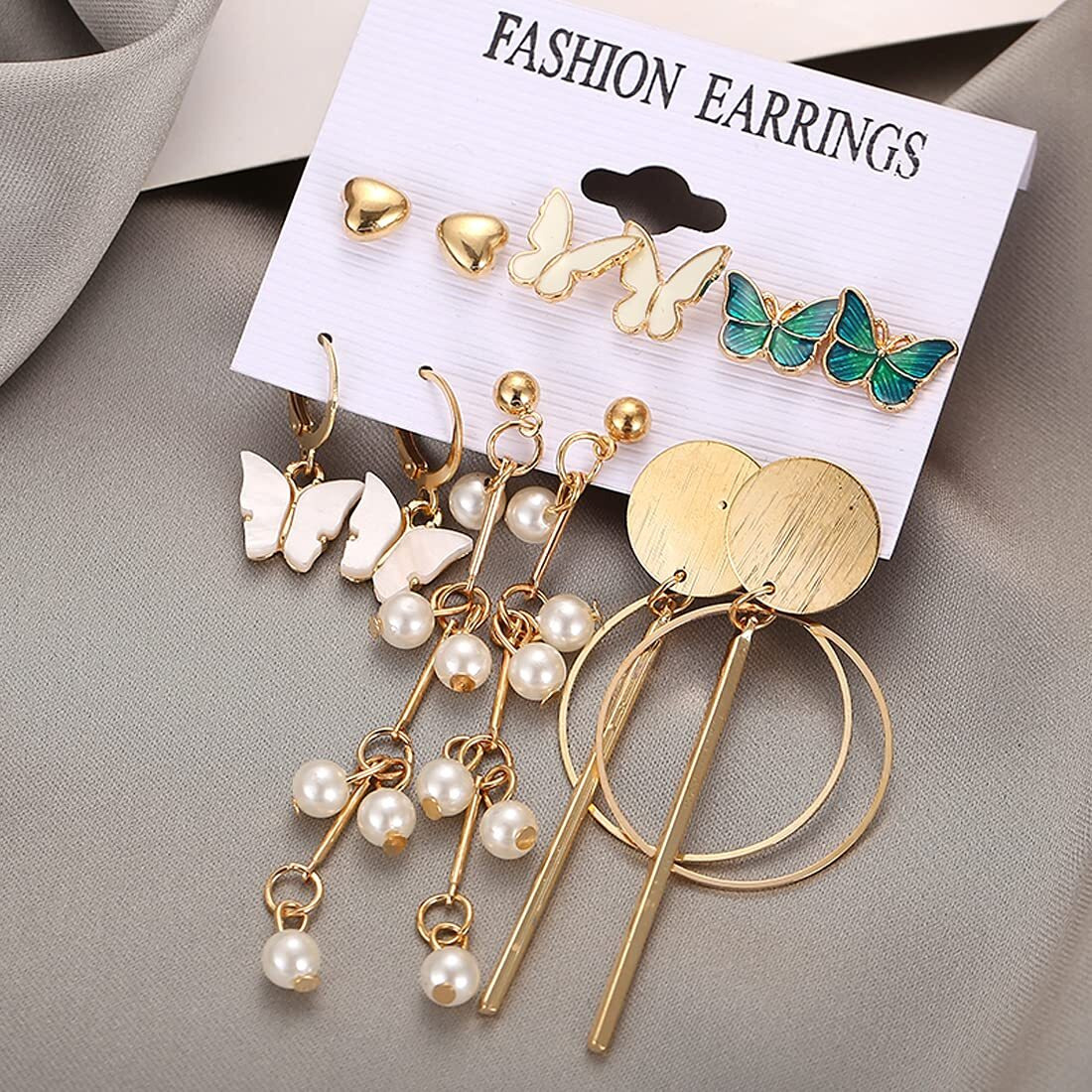 Yellow Chimes Earrings Set for Women Gold Plated Butterfly Design Combo of 6 Pairs Stud Danglers Earrings for Women and Girls