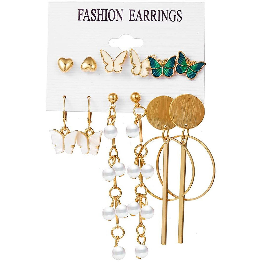 Yellow Chimes Earrings Set for Women Gold Plated Butterfly Design Combo of 6 Pairs Stud Danglers Earrings for Women and Girls