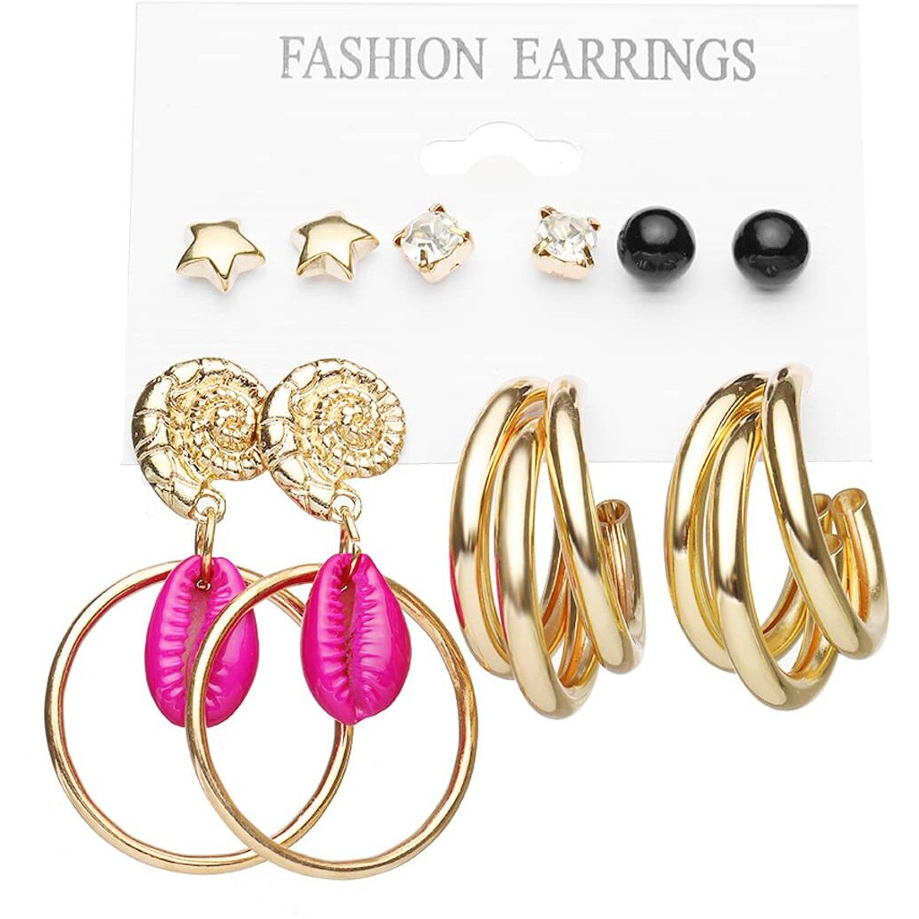 Yellow Chimes Combo Earrings for Women Set of 5 Pairs Gold Plated Combo Studs Hoop Earrings Set For Women And Girls