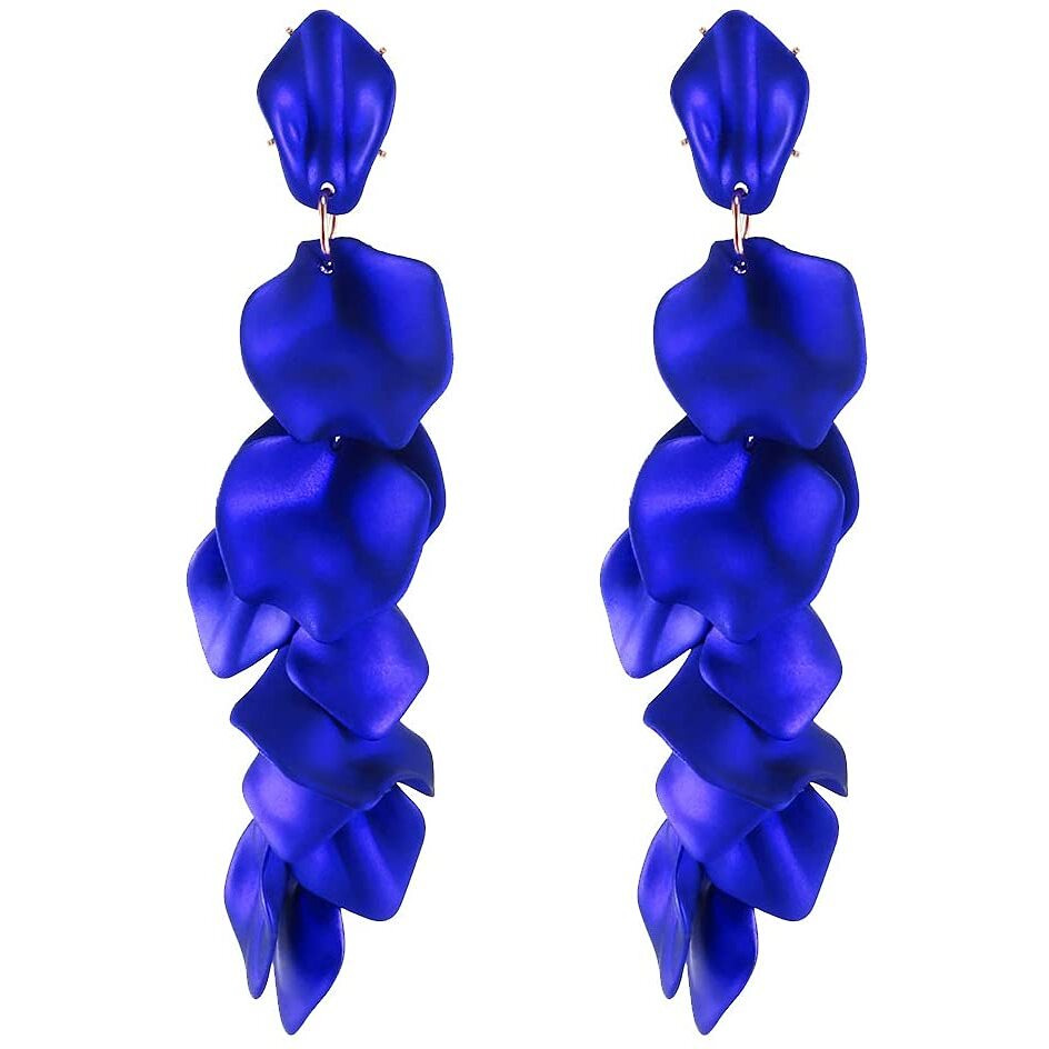 Yellow Chimes Elegant Latest Fashion Gold Plated Royal Blue Colour Flower Petals Design Dangler Earrings for Women and Girls, Medium (Model Number YCFJER-PETLDNG-BL)