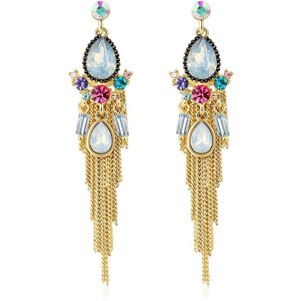 Yellow Chimes Latest Modal Multi Color Crystal Elements long Chain Tassel Earrings For Women