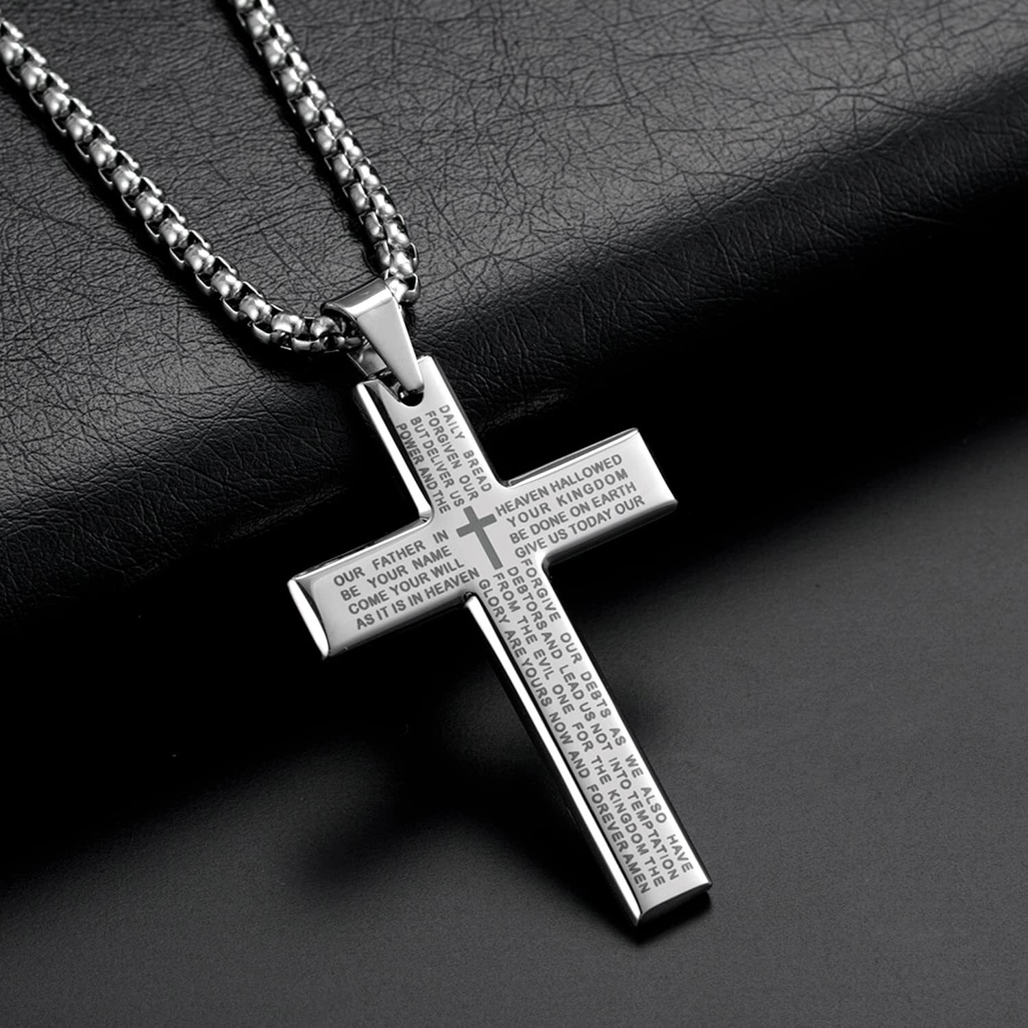 Yellow Chimes Pendant for Men and Boys Silver Pendants For Men | Stainless Steel Lords Prayer Cross Pendant Necklace Chain for Men | Birthday Gift for Men and Boys Anniversary Gift for Husband