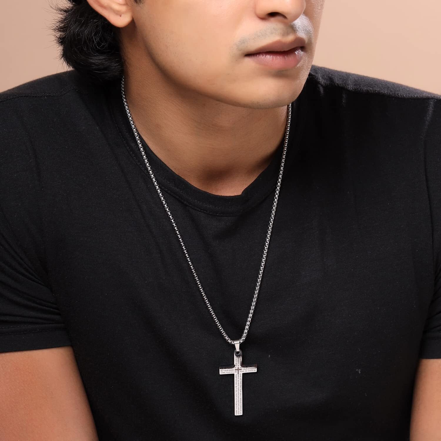 Yellow Chimes Pendant for Men and Boys Silver Pendants For Men | Stainless Steel Lords Prayer Cross Pendant Necklace Chain for Men | Birthday Gift for Men and Boys Anniversary Gift for Husband