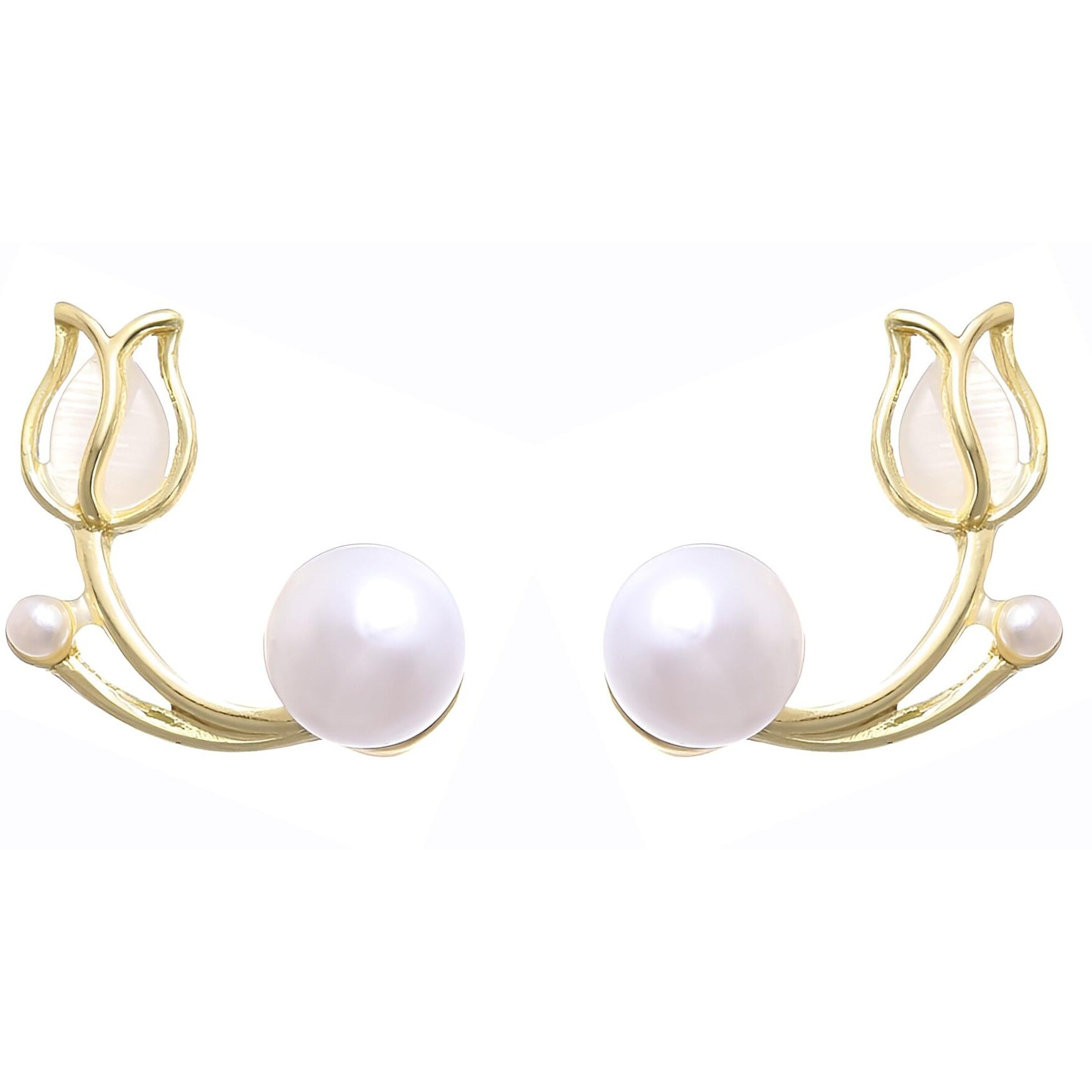 ANNACREATIONS Korean Fashion Style Gold Plated Pearl Stud Earrings For Women & Girls (Set of 1)