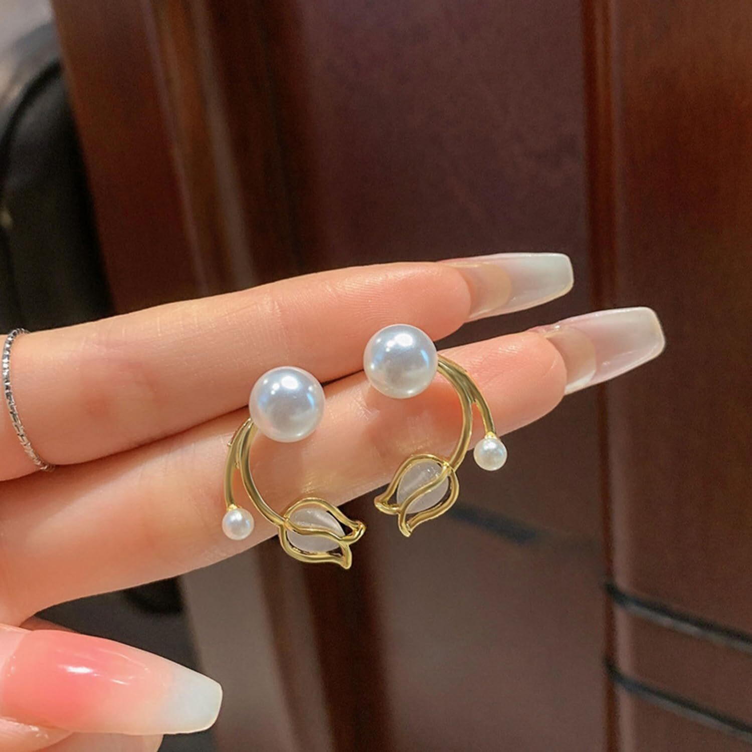 ANNACREATIONS Korean Fashion Style Gold Plated Pearl Stud Earrings For Women & Girls (Set of 1)