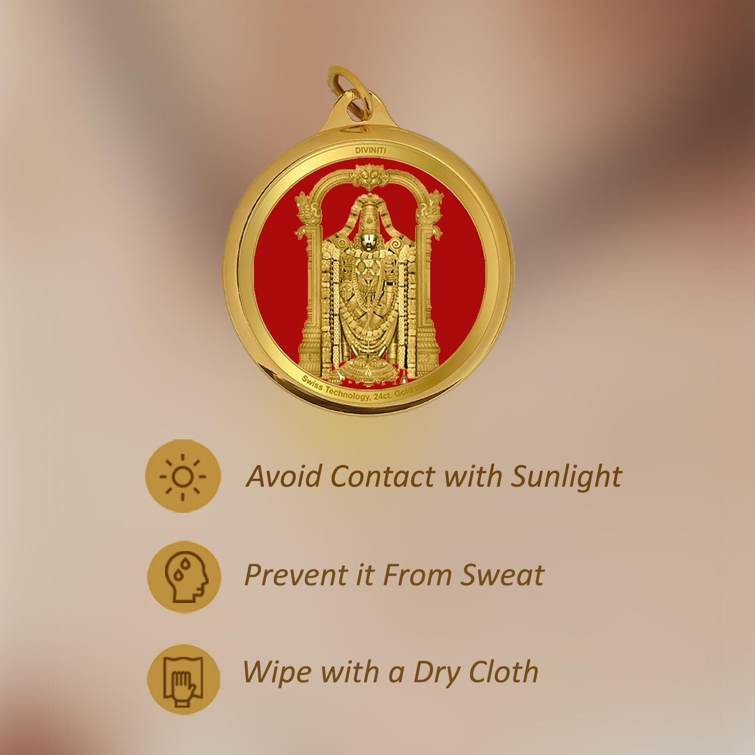 Diviniti 24K Gold Plated Padmavathi & Tirupati Balaji Pendant For Men, Women & Kids 22 MM Double Sided Stylish Pendant Necklace For Girls Divine God Pendant For Birthday Gift & Anniversary