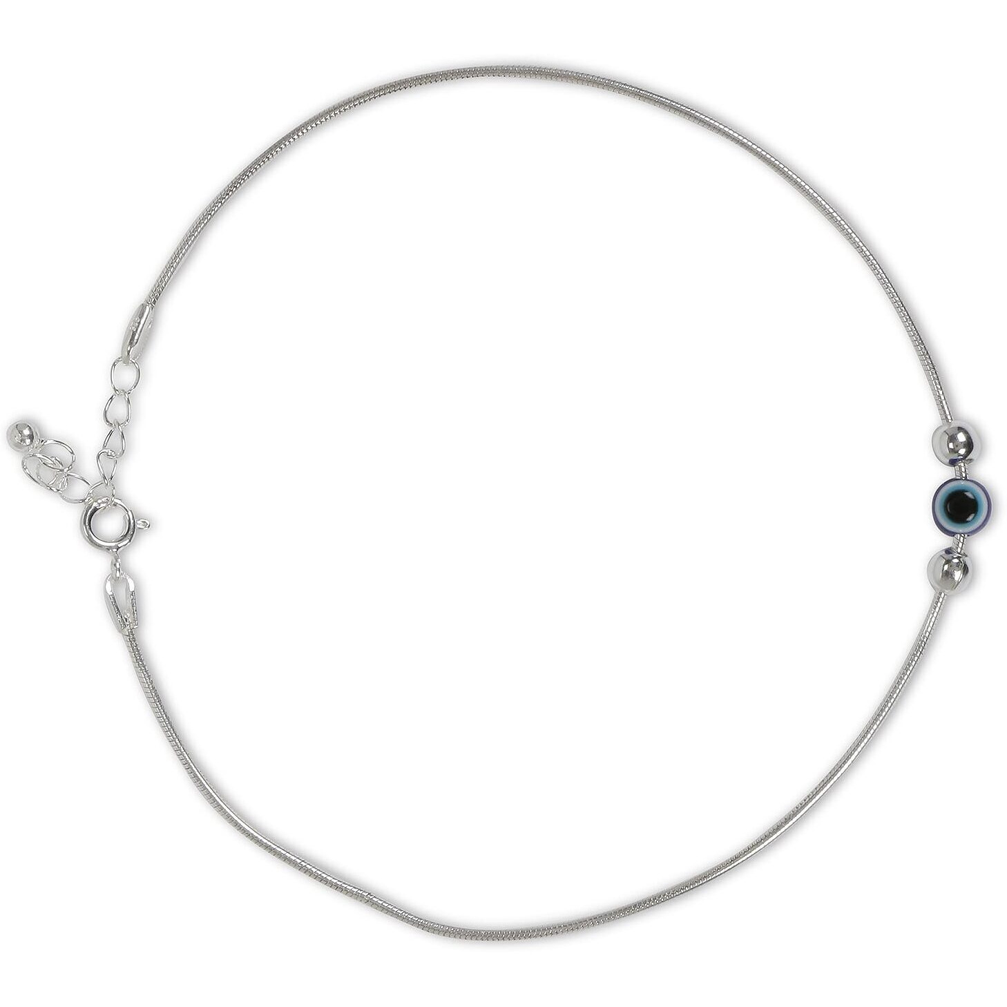 NEMICHAND JEWELS Pure 925 Silver Evil Eye Ball Anklet Payal for Women (1PC) (10 inch + extention)