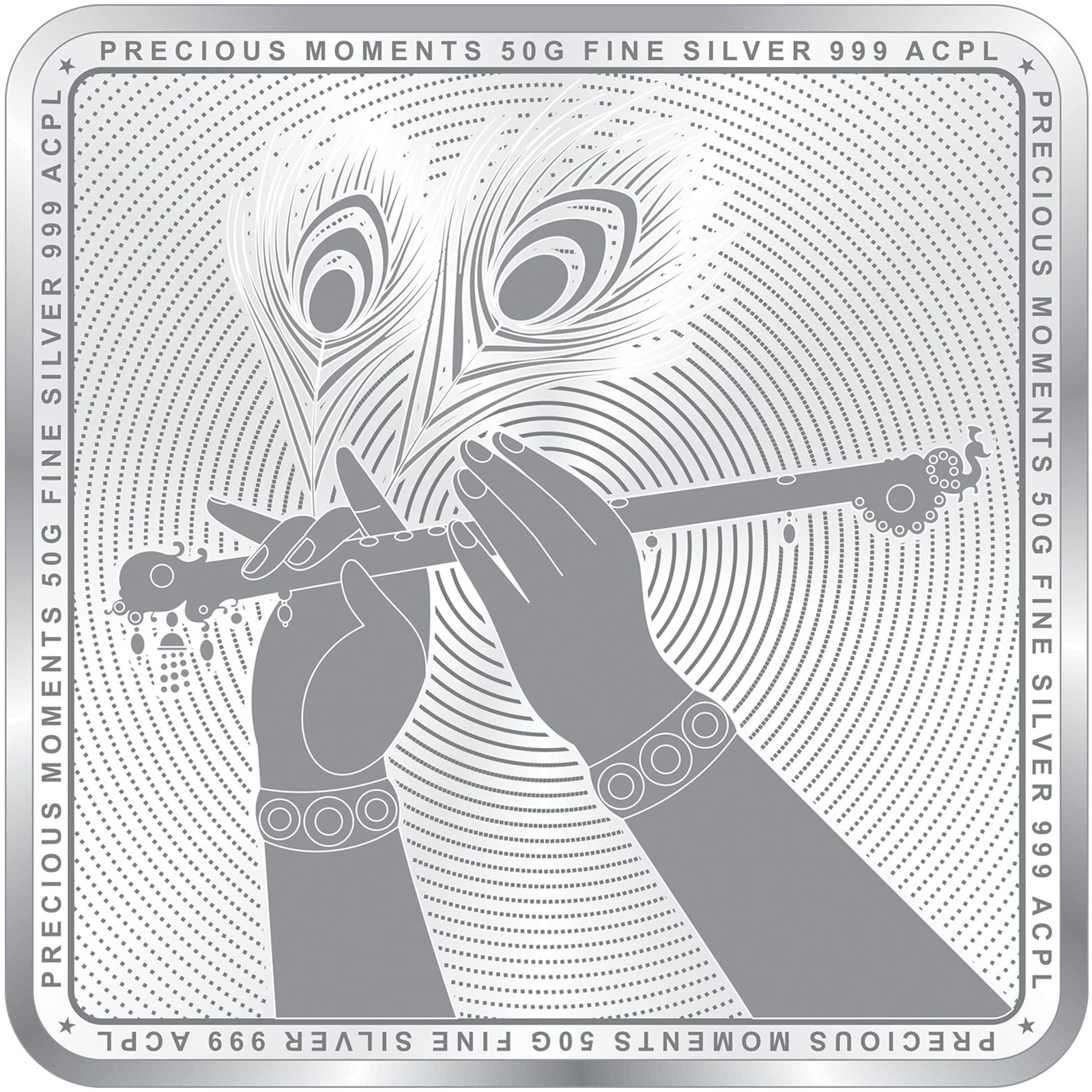 ACPL Precious Moments Bis Hallmarked Radha Krishna Square Silver Coin 50 Gram 999 Purity
