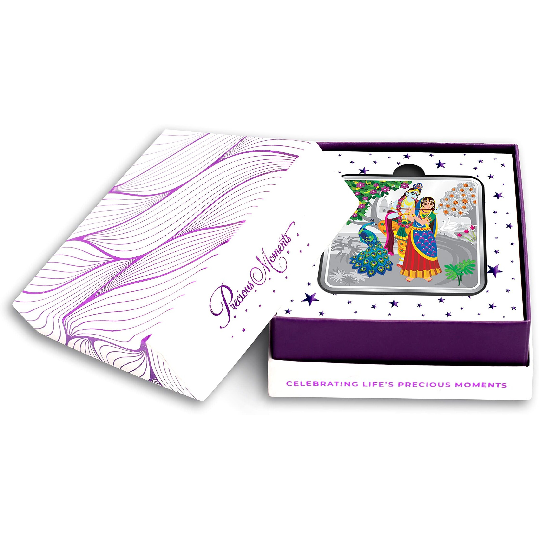 ACPL Precious Moments Bis Hallmarked Radha Krishna Square Silver Coin 50 Gram 999 Purity