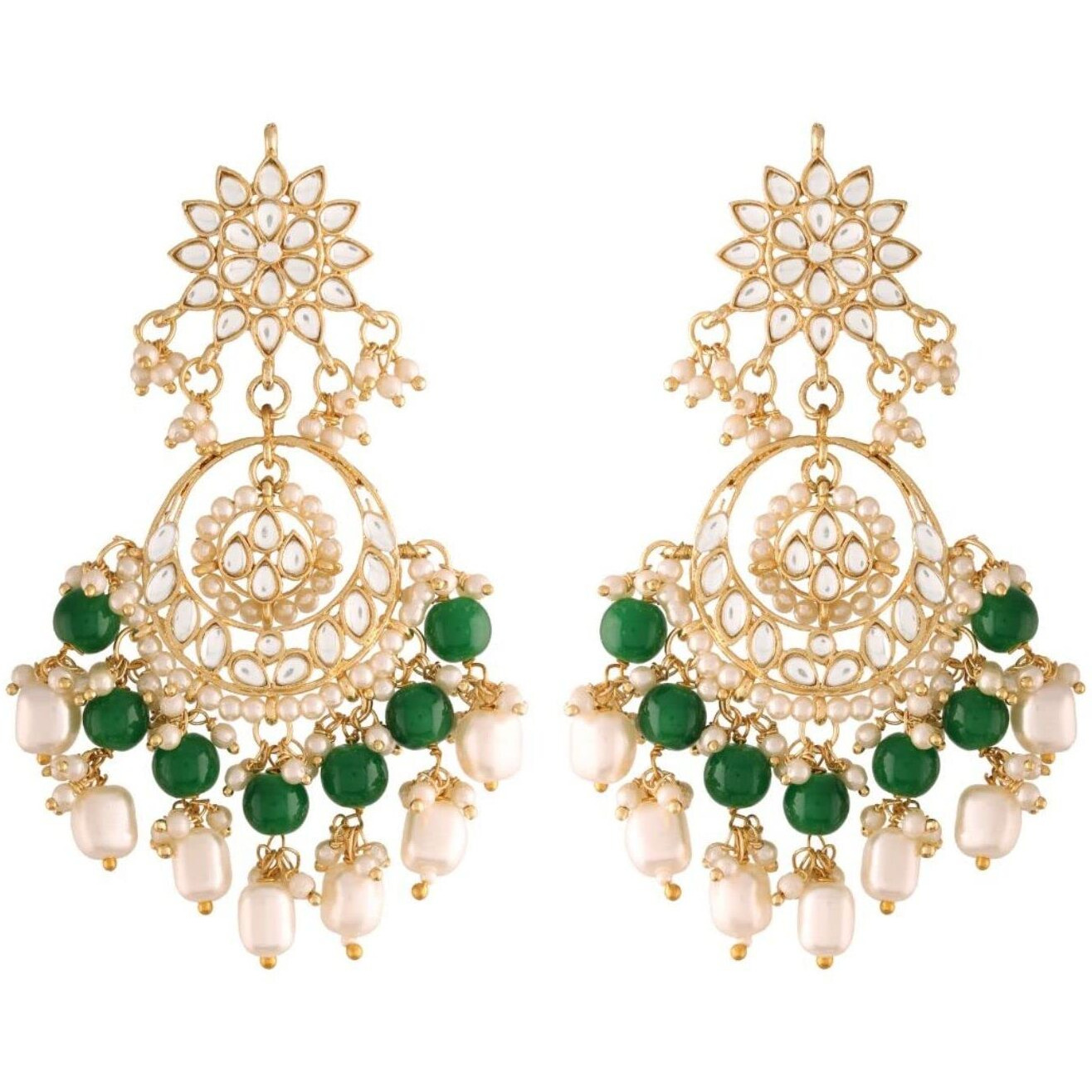 I Jewels 18K Gold Plated Traditional Handcrafted Pearl Kundan Beaded Chandbali Earrings for Women/Girls (E2916G)