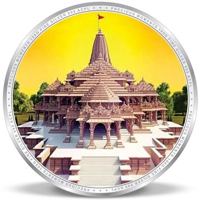 Precious Moments 100 Gram Silver Coin Ram Lalla | Ram Mandir | Ayodha Temple | Colorful Designs 999 Pure BIS Hallmarked with Gift Box by ACPL