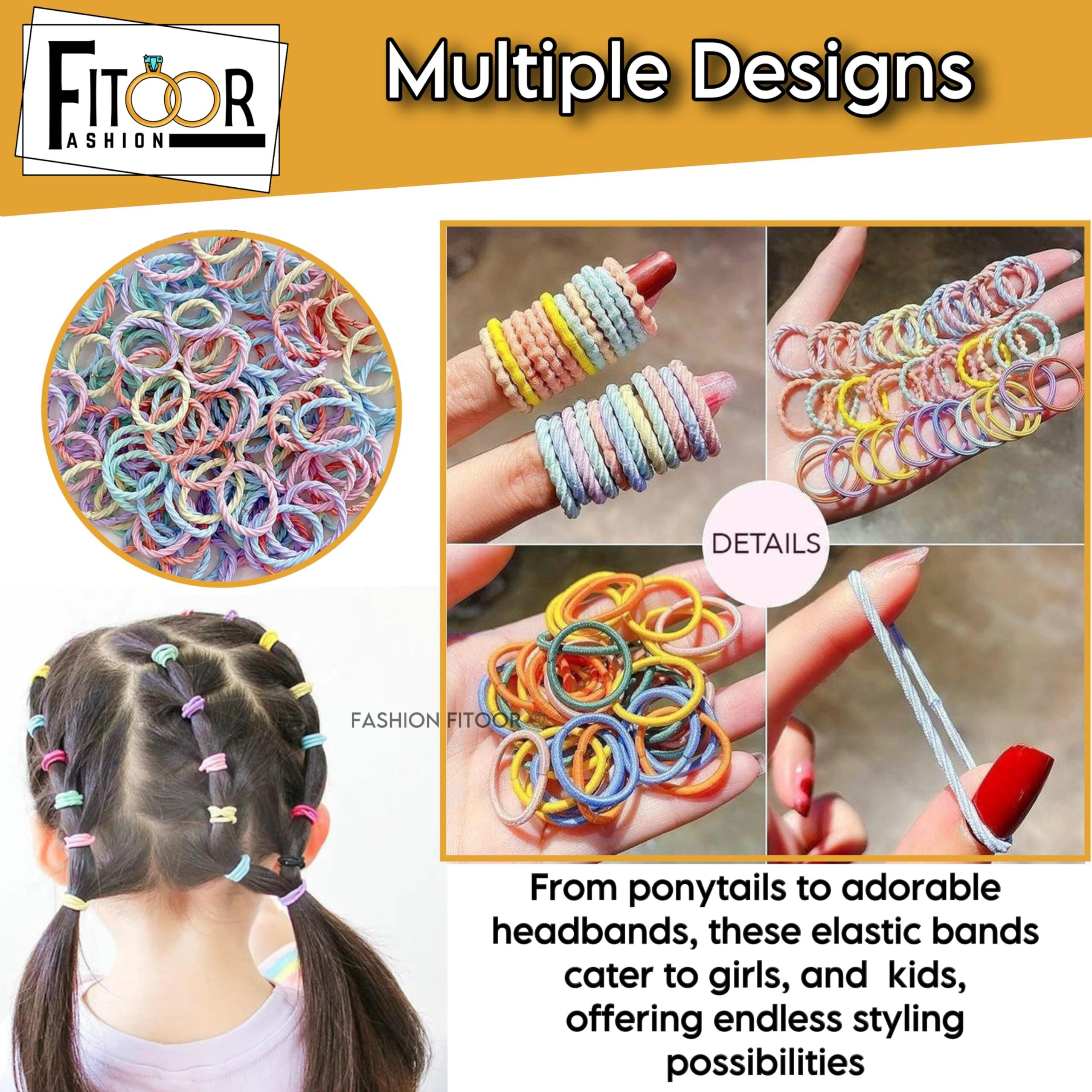 Fashion Fitoor Colorful Elastic Rubber Bands Seamless Cotton Hair Bands for Women Girls and Kids Baby - Versatile Hair Ties Ponytail Holders Headband Hair Accessories (300)