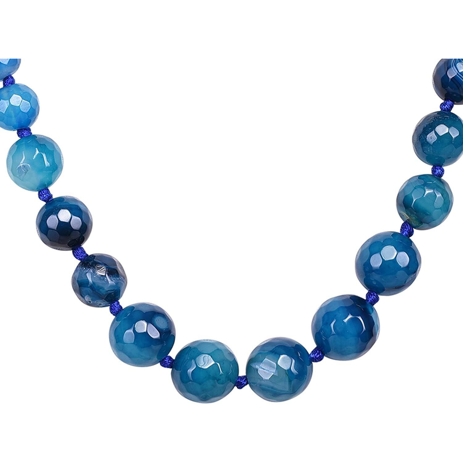 RATNAVALI JEWELS Designer Blue Agate Onyx Stone Beads Necklace Single Line for Women and Girls RV2973B