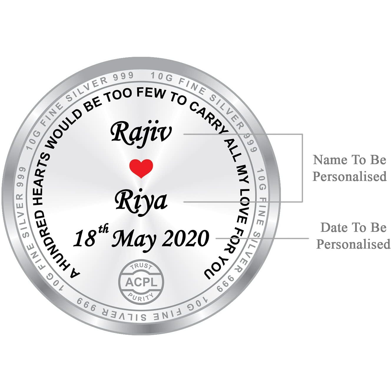 Precious Moments BIS Hallmarked Personalised Silver Coin Anniversary 10 gm 999 Pure by ACPL