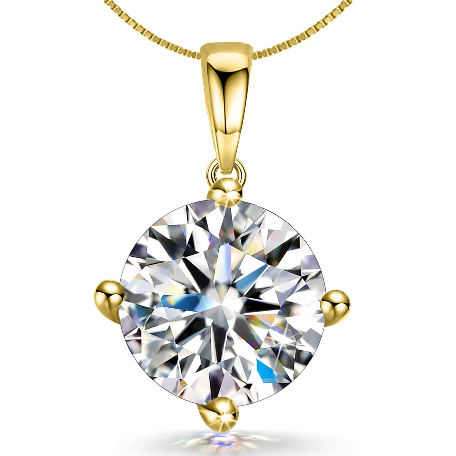 HighSpark Women 925 Silver Solitaire Pendant With Chain In Gold Finish | 92.5 Sterling Silver & Diamond Like Brilliance Sparkling Zirconia For That Stunning Shine | Lovely Gift - Gold 8Mm