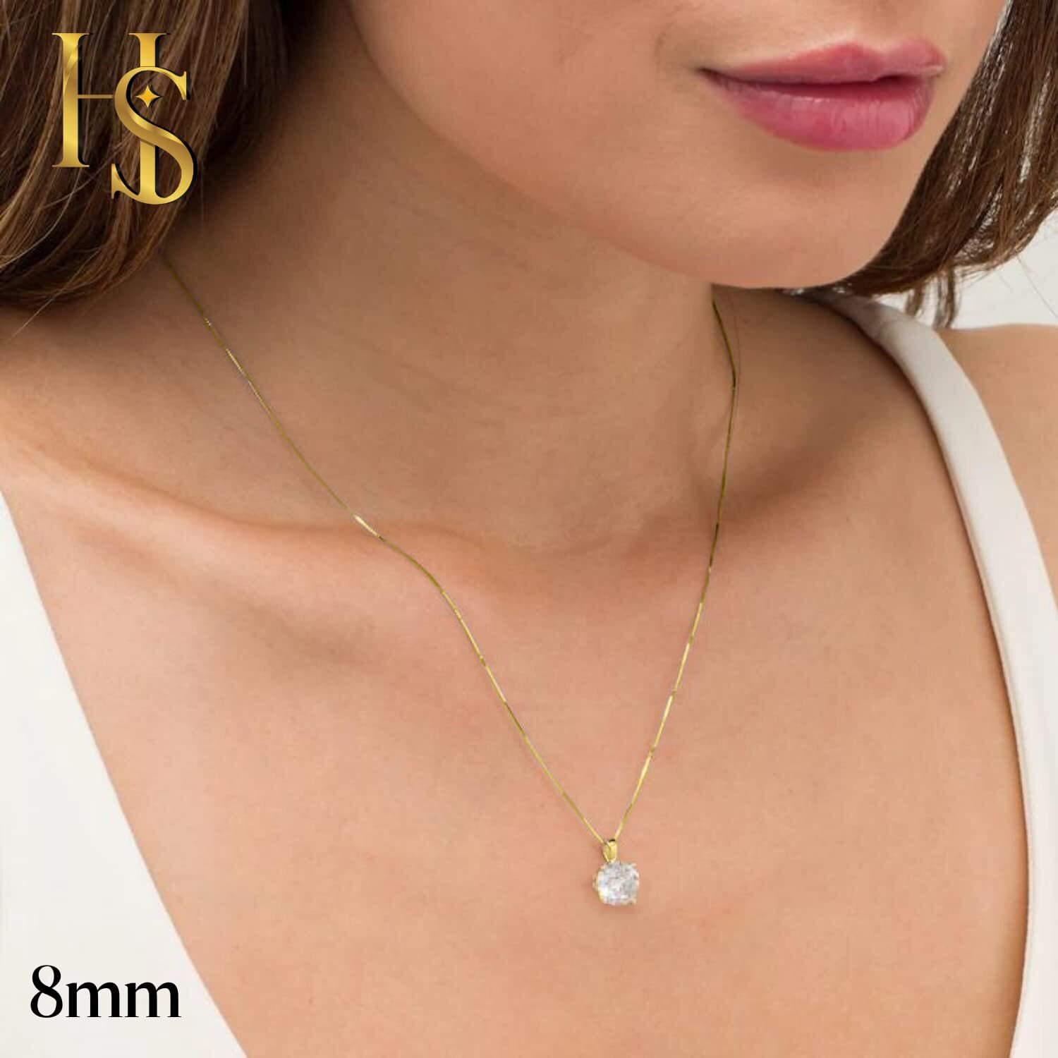 HighSpark Women 925 Silver Solitaire Pendant With Chain In Gold Finish | 92.5 Sterling Silver & Diamond Like Brilliance Sparkling Zirconia For That Stunning Shine | Lovely Gift - Gold 8Mm