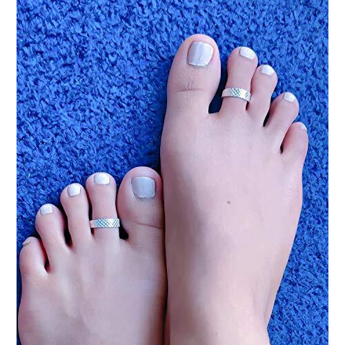 Silver Chest 925 Sterling Silver Toe Ring Pair For Women Elegant Self Design Silver Bands(Pair of 2)