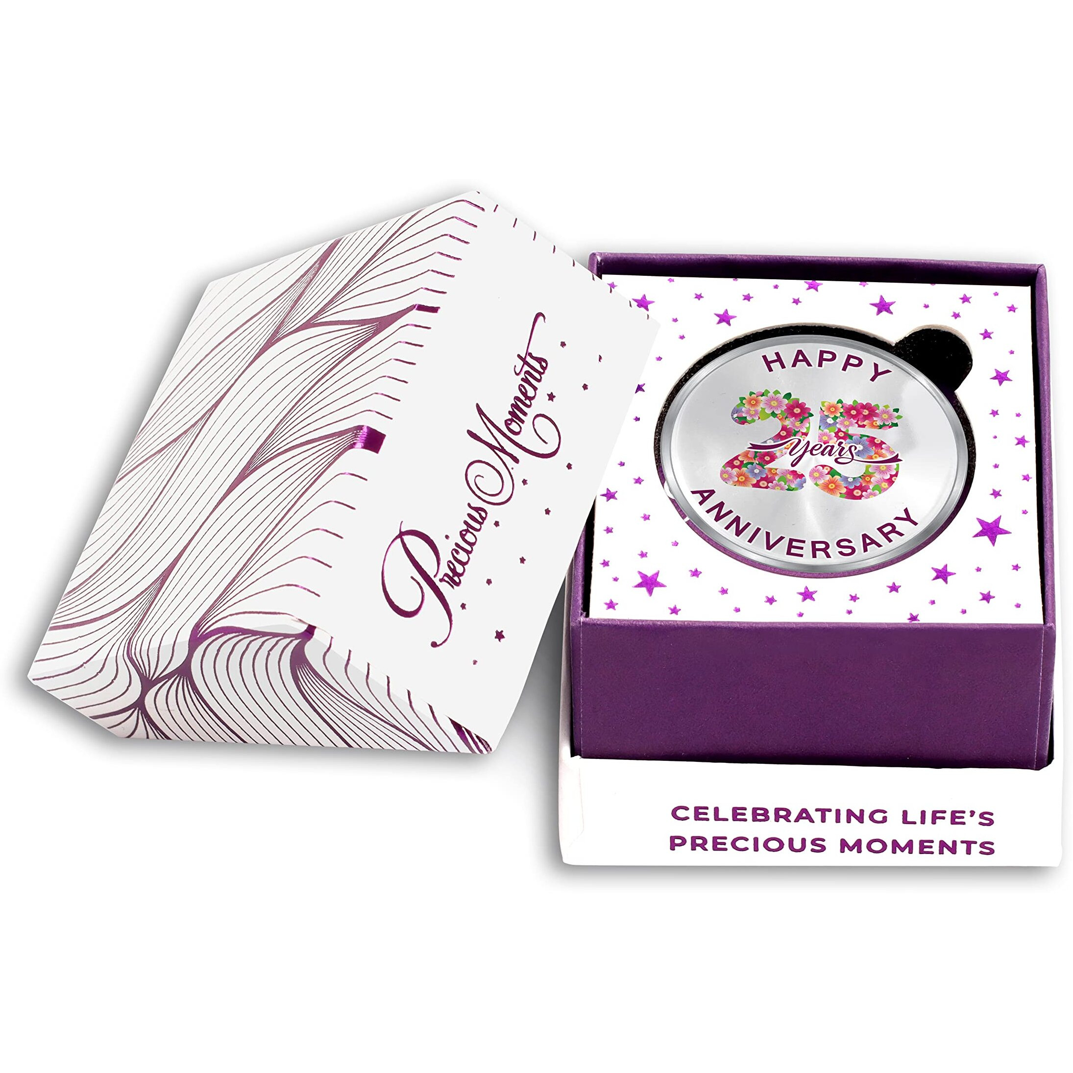ACPL Precious Moments BIS Hallmarked Silver Coin 25th & 50th Happy Anniversary Floral Design 999 Pure