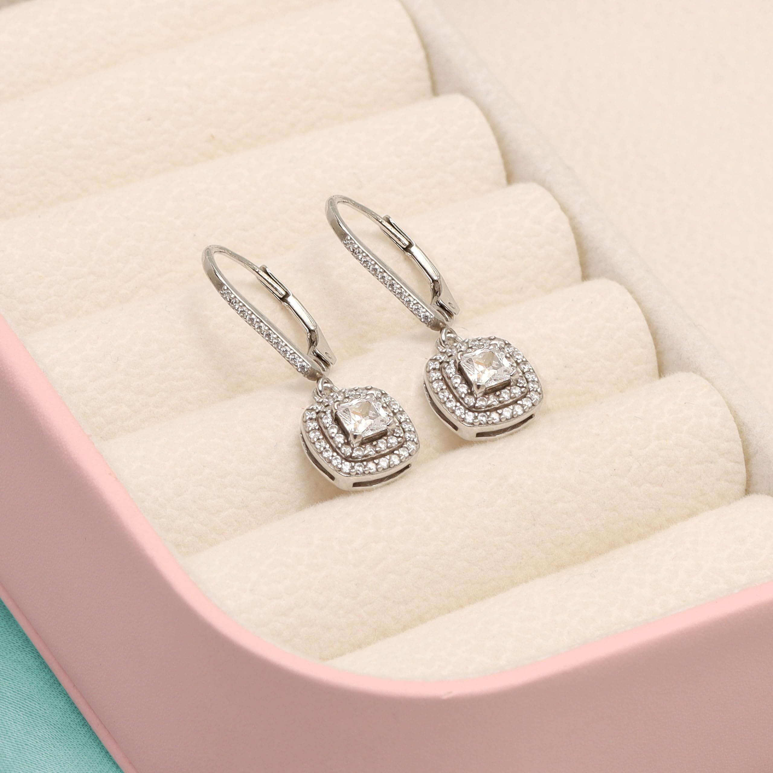 LeCalla 925 Sterling Silver BIS Hallmarked Cubic Zirconia Drop Dangle Leverback Earrings for Women and Girls | Rakhi Gift for Sister