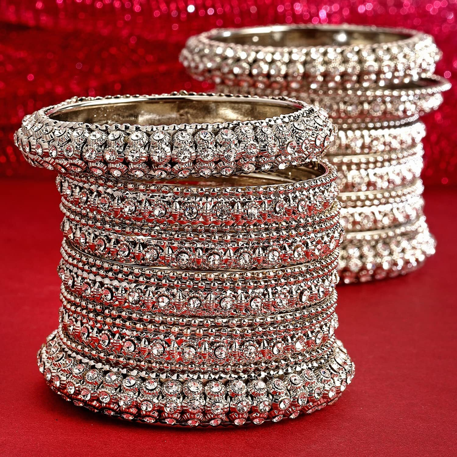ZENEME Fashion Jewellery Traditional Silver Plated Oxidized Bracelet Bangles Set for Girls and Women (Silver, 2.6)