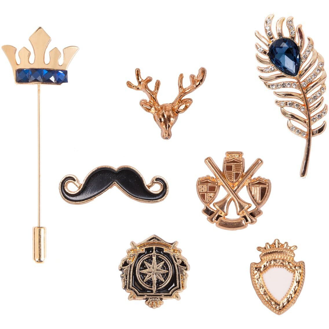 Combo of Vibhavari Mens Brooch/Lapel Pin (Pack of 7)