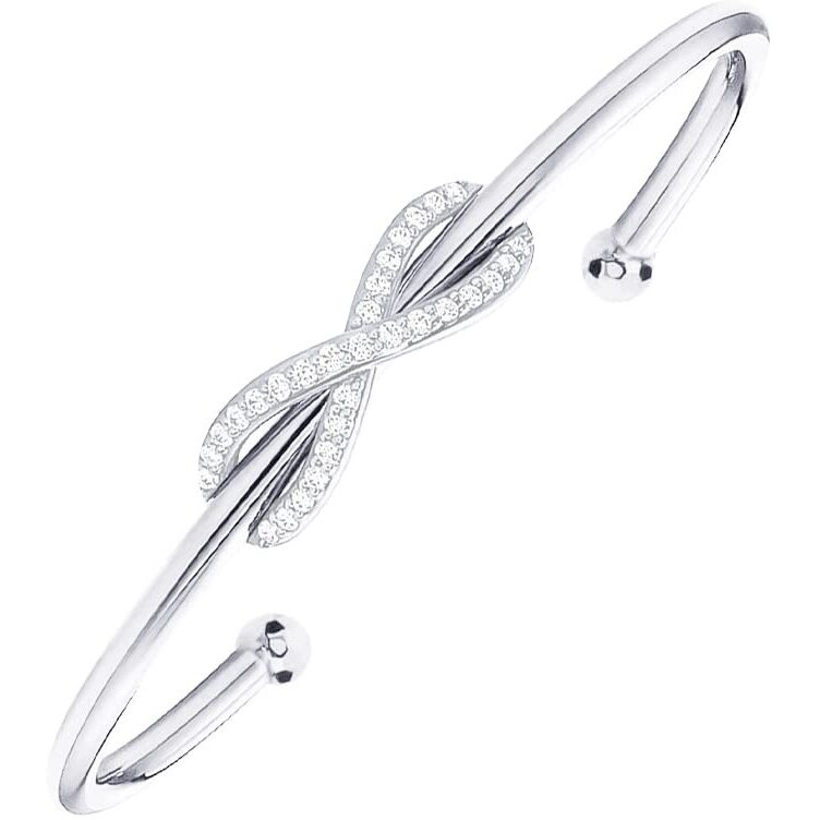 MINUTIAE Infinity Shape Bracelet Silver Plated Solitaire Cut Crystals Cubic Zirconia Diamond Adjustable for Women & Girls Jewelry for Gift (Silver)