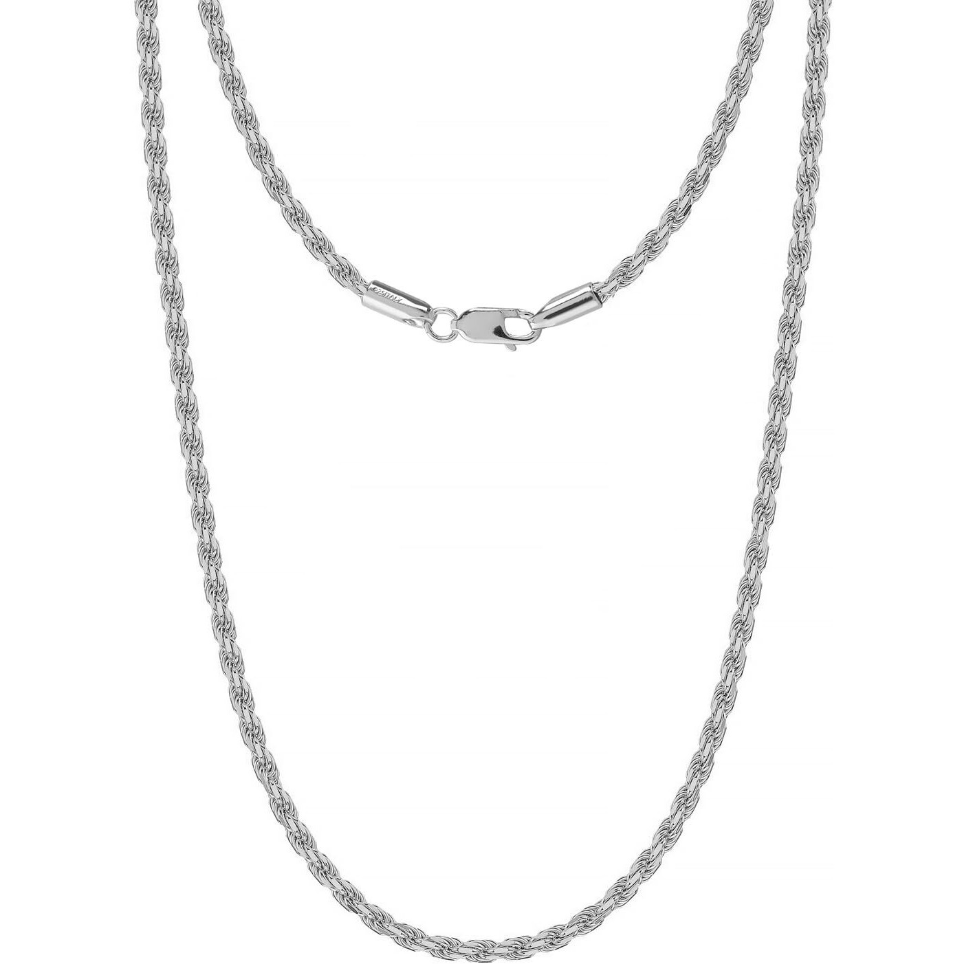 Amazon Brand - Nora Nico 925 Sterling Silver BIS Hallmarked Italian Diamond-Cut Braided Rope Chain Necklace for Men and Women 22 Inches