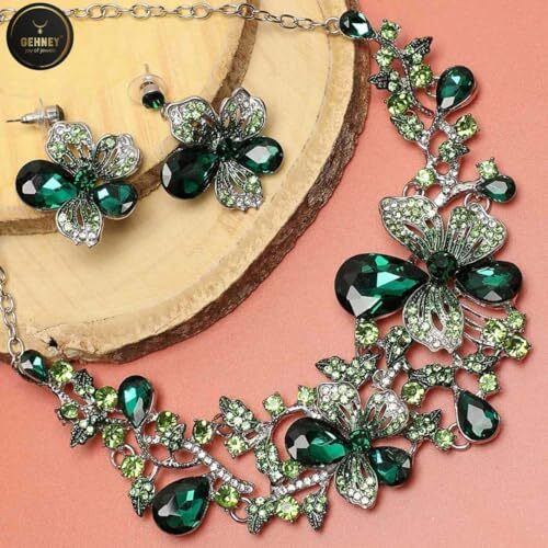 GEHNEY joy of jewels JN13 Crystals Gemstones Necklace Earrings Set Jewelry, Jewellery for Women and Girls (2 piece set  1 set earrings 1 necklace) (Multi)