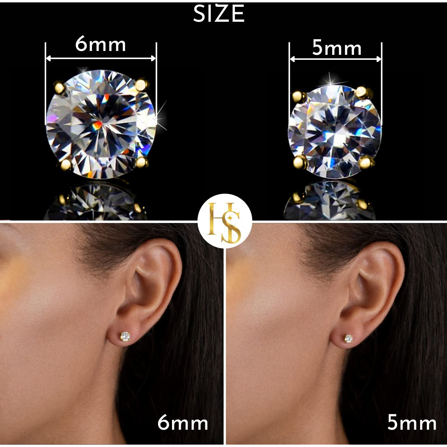 HighSpark Womens 925 Silver Solitaire Earrings In Gold Finish| 92.5 Sterling Silver And Diamond Like Brilliance Sparkling Zirconia For That Stunning Shine Lovely Gift-Gold 6Mm