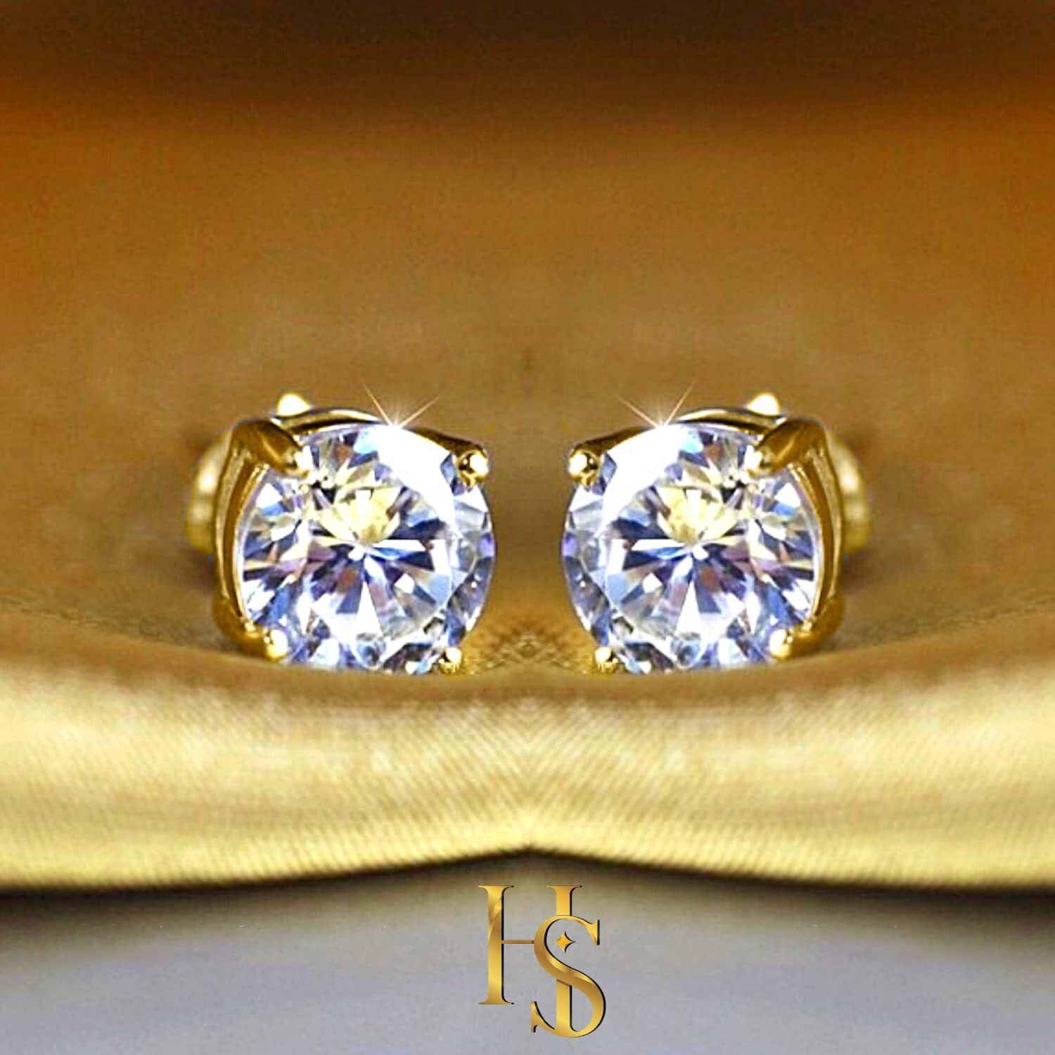 HighSpark Womens 925 Silver Solitaire Earrings In Gold Finish| 92.5 Sterling Silver And Diamond Like Brilliance Sparkling Zirconia For That Stunning Shine Lovely Gift-Gold 6Mm