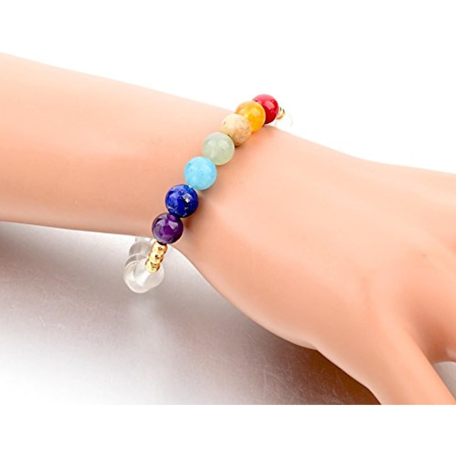 Hot And Bold 7 Chakra Triple Protection Bracelet Natural Stones With Certificate Of Authenticity For Unisex Adult (Clear Quartz 7 Chakra Bracelet)