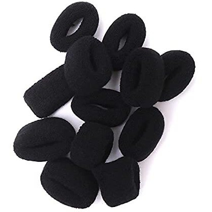 TRIPIN Thick Rubber Bands Hair Band Cottonthread, Extra Soft Colorful Bun Ponytail Holders for Girls and Women (8CM) - Pack of 12 (Black)