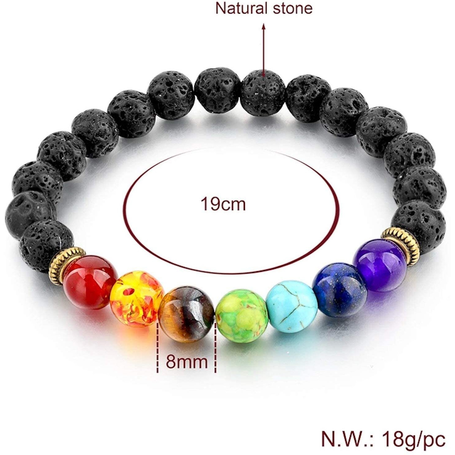 Hot And Bold Unisex Adult 7 Chakra Triple Protection Bracelet Natural Stones With Certificate Of Authenticity (Lava 7 Chakra)
