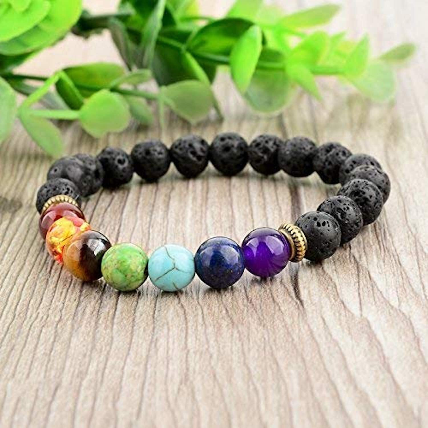 Hot And Bold Unisex Adult 7 Chakra Triple Protection Bracelet Natural Stones With Certificate Of Authenticity (Lava 7 Chakra)