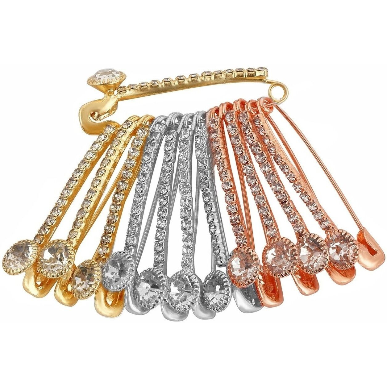 VAMA FASHIONS Golden Crystal Stone Sarees Brooch Coat Dress Gown Shawl Bridal Safety saree pins for Women Girls (saree pin for pleats)