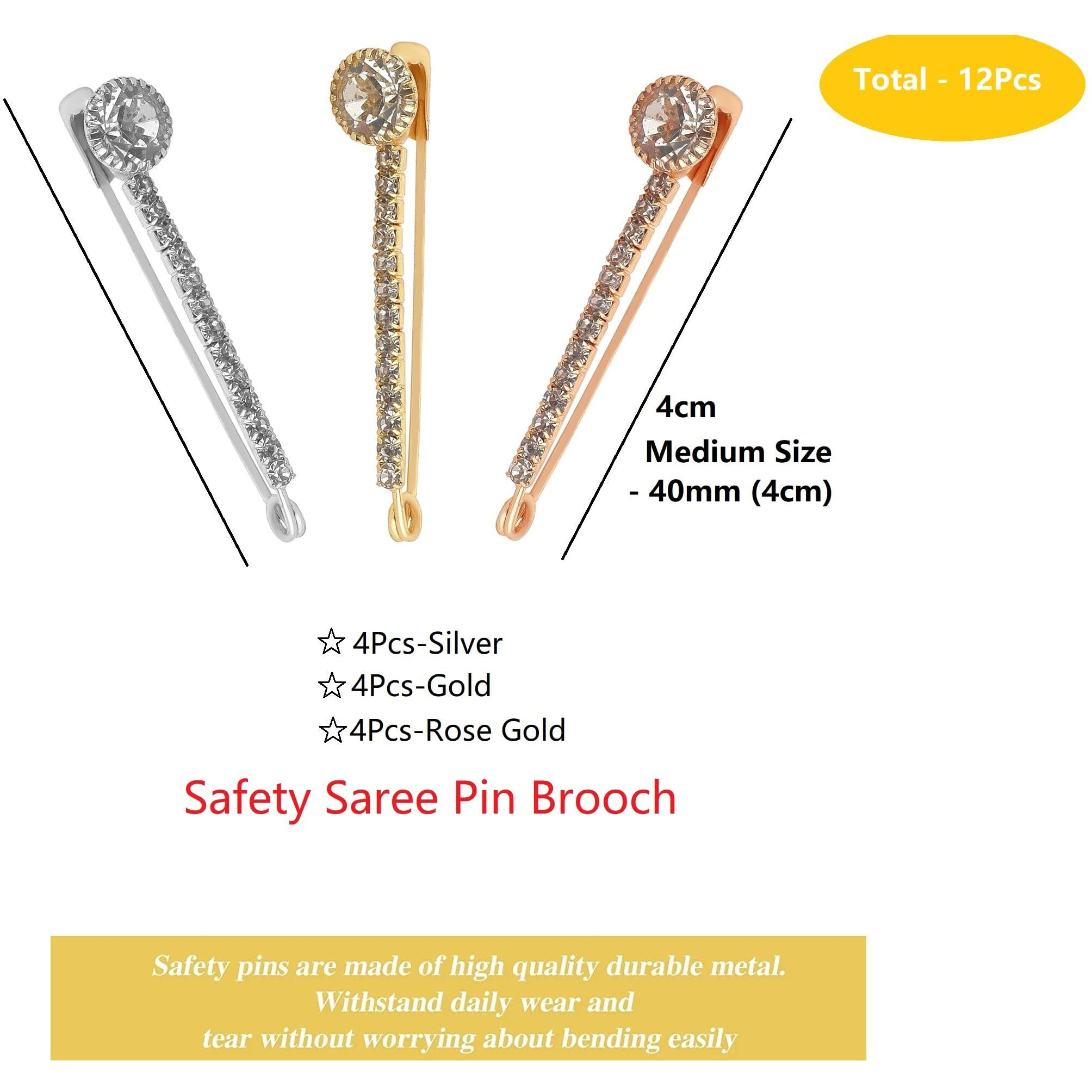 VAMA FASHIONS Golden Crystal Stone Sarees Brooch Coat Dress Gown Shawl Bridal Safety saree pins for Women Girls (saree pin for pleats)