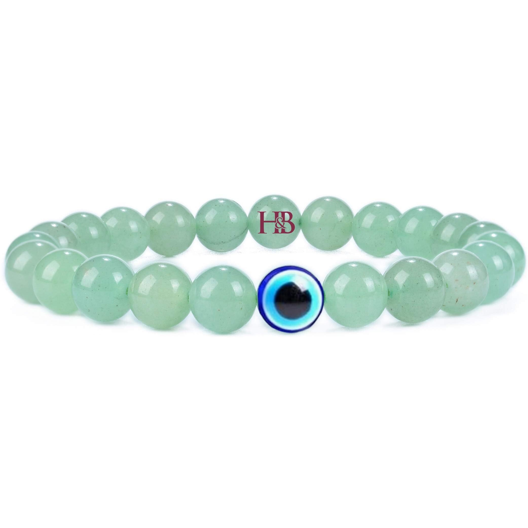 Natural Gemstones Reiki Healing Bracelet with Evil Eye Beads - Authentic Certified Healing Stone Jewelry (Aventurine Harmony Nazar Bracelet)