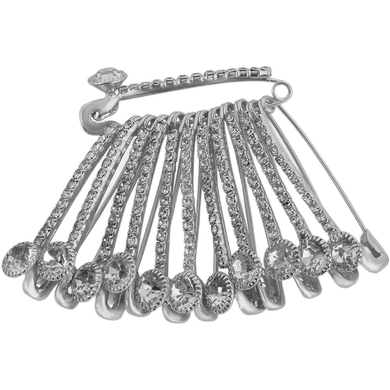 VAMA FASHIONS Golden Crystal Stone Sarees Brooch Coat Dress Gown Shawl Bridal Safety saree pins for Women Girls (Silver safety pin)