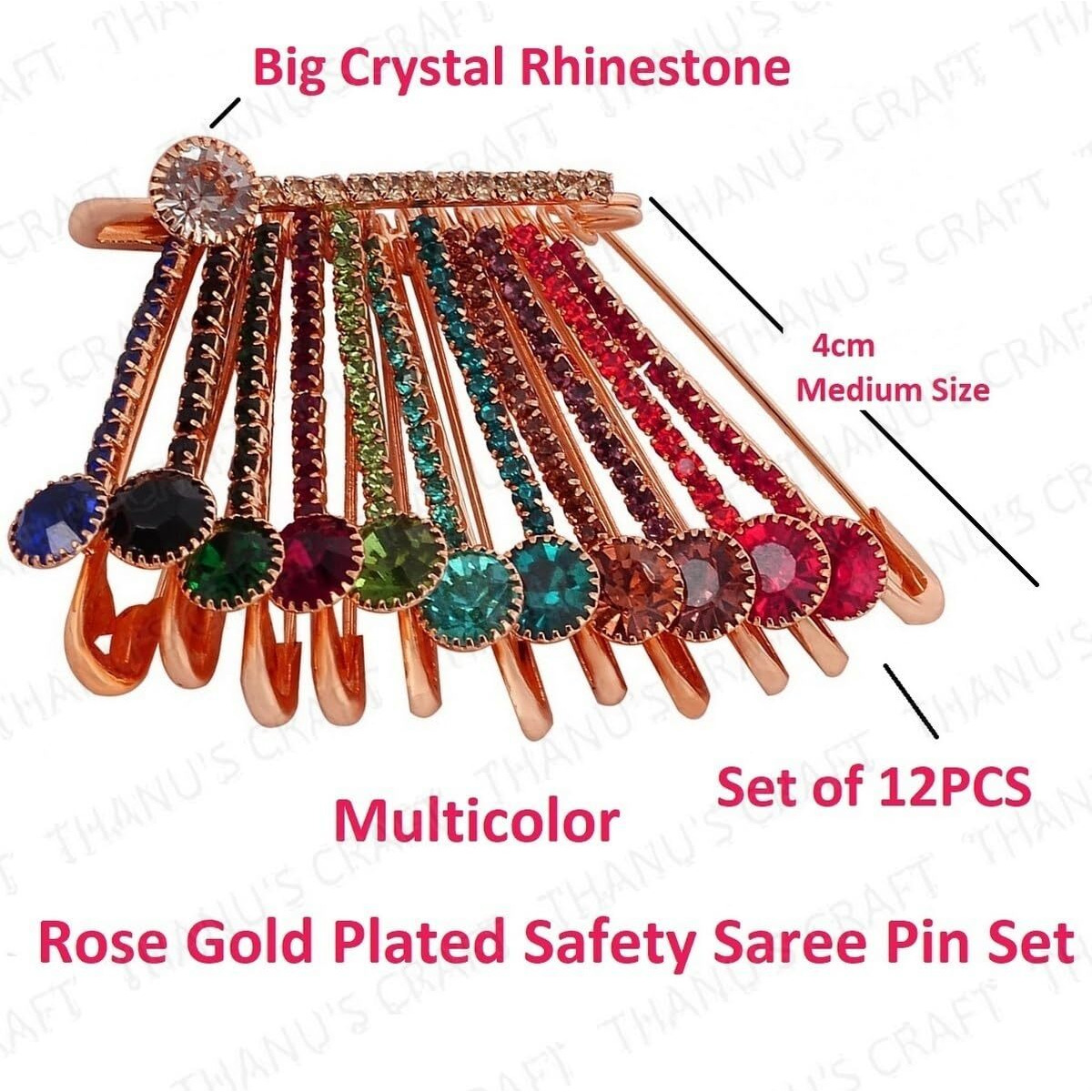 VAMA FASHIONS Golden Crystal Stone Sarees Brooch Coat Dress Gown Shawl Bridal Safety saree pins for Women Girls (Saree pin fancy)