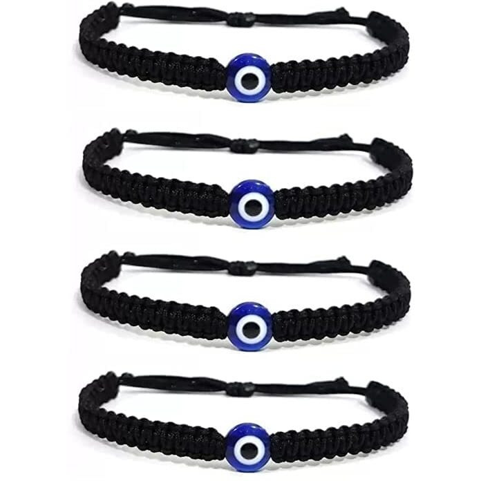 ARTIFICIAL TREE Handmade Nazar Evil Eye Charms Black Thread Bracelet Adjustable Bracelet for Women, Men, Girls & Boys 4 Piece (BLACK)(AT GIRLS BRCT 028)