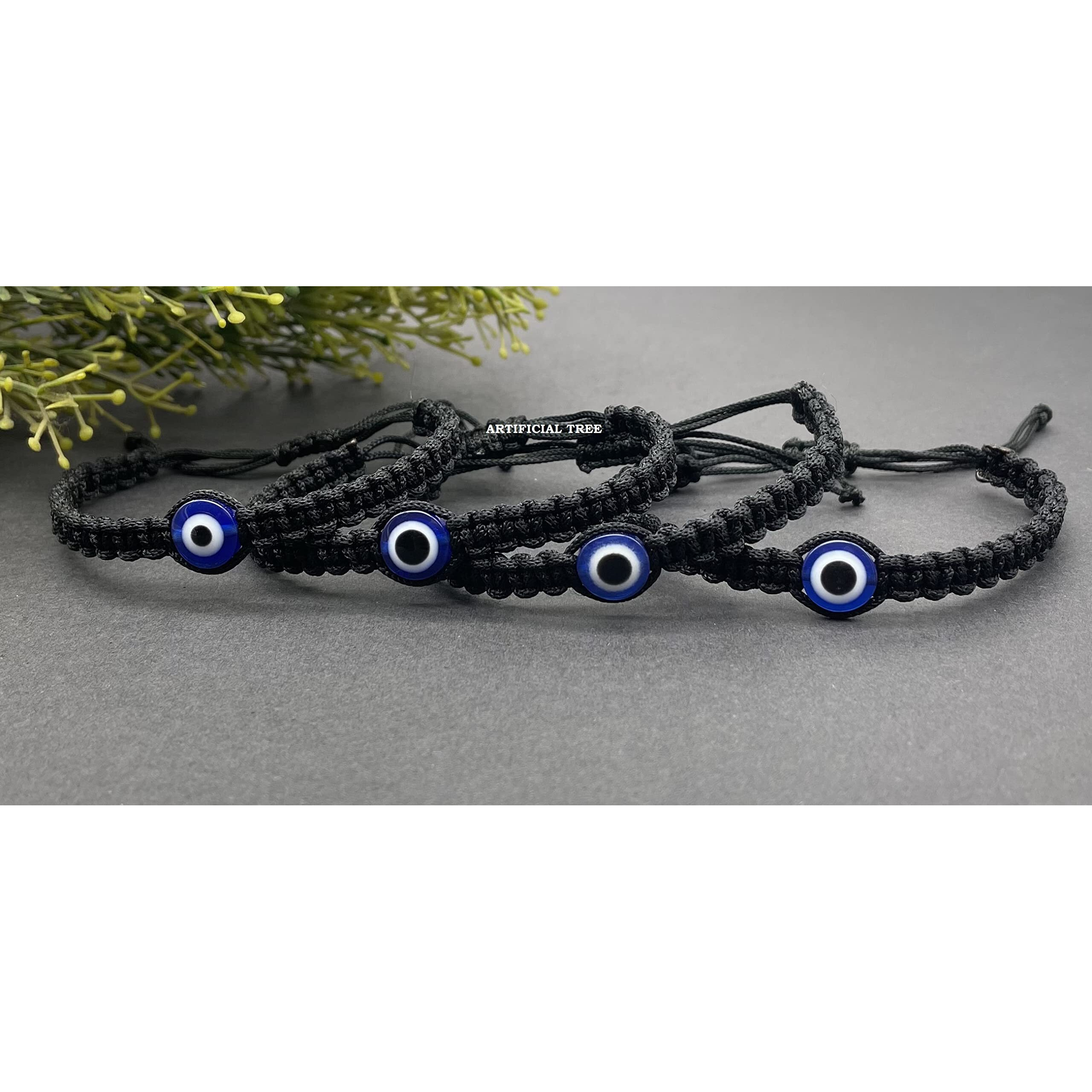 ARTIFICIAL TREE Handmade Nazar Evil Eye Charms Black Thread Bracelet Adjustable Bracelet for Women, Men, Girls & Boys 4 Piece (BLACK)(AT GIRLS BRCT 028)