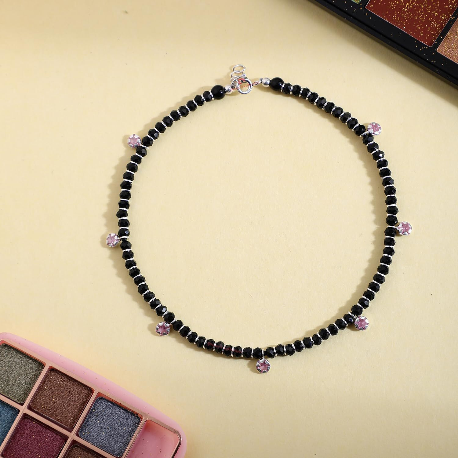 DHRUVS COLLECTION 925 Exclusive Stylish Nazariya Anklet (Payal) with Black & Silver Beads (Crystal) in 92.5% Silver for Girls and Women - Single Piece