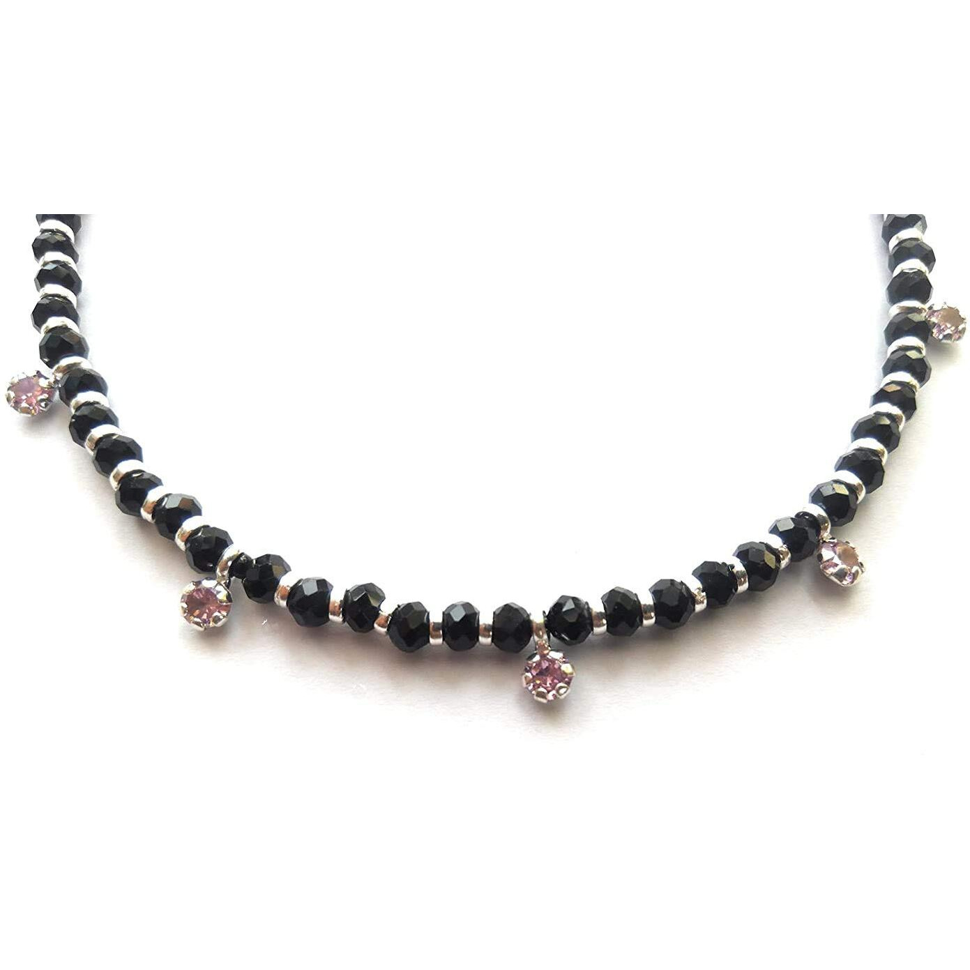 DHRUVS COLLECTION 925 Exclusive Stylish Nazariya Anklet (Payal) with Black & Silver Beads (Crystal) in 92.5% Silver for Girls and Women - Single Piece