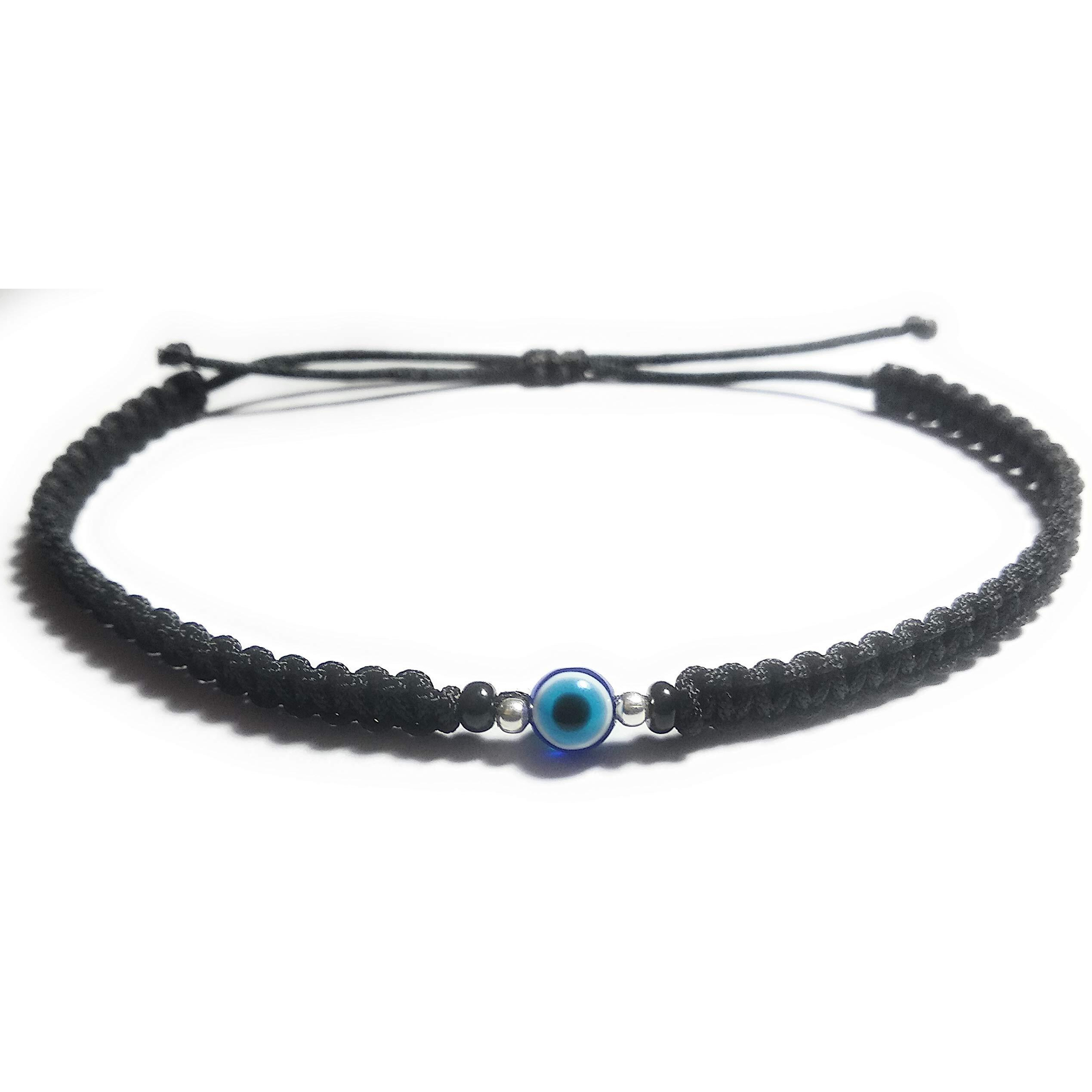 Mohna Sterling Silver Black Cord with Evil Eye Anklet for Women & Girls (Black)