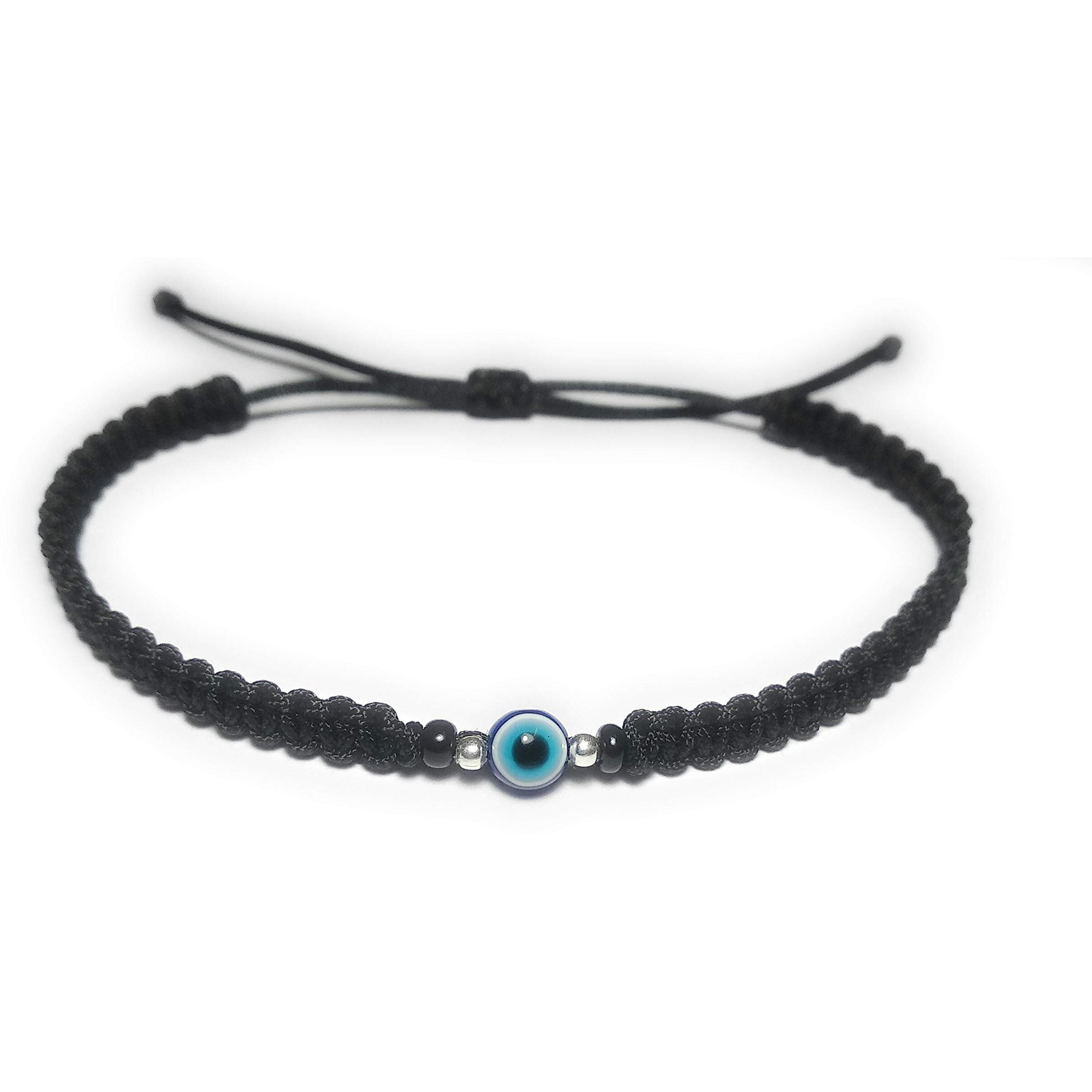 Mohna Sterling Silver Black Cord with Evil Eye Anklet for Women & Girls (Black)