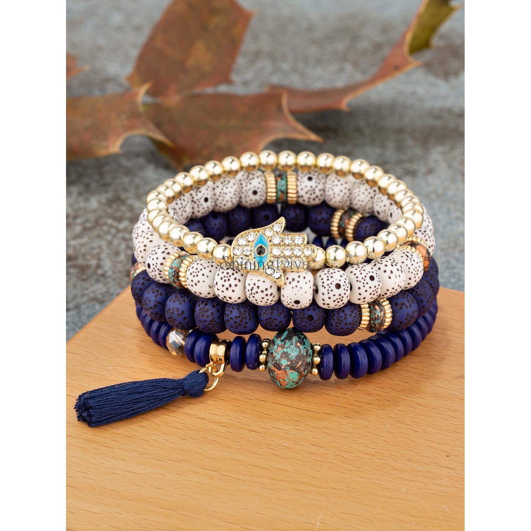 Shining Diva Fashion Latest Stylish Evil Eye Boho Bohemian Bangle Bracelet for Women and Girls (15421b)(Dark Blue)