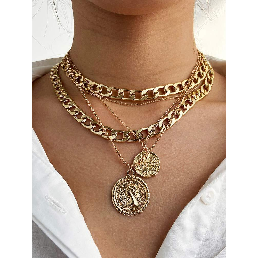 Shining Diva Fashion Stylish Multilayer Chain Pendant Necklace for Women and Girls (12443np), gold