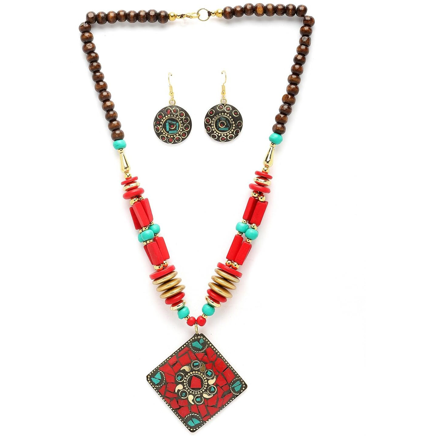 Shining Diva Fashion Latest Stylish Traditional Tibetan Pendant Necklace Jewellery Set for Women (rrsd15549s)