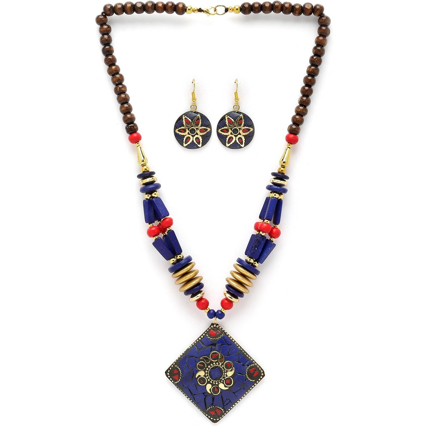 Shining Diva Fashion Latest Stylish Traditional Tibetan Pendant Necklace Jewellery Set for Women (rrsd15552s)