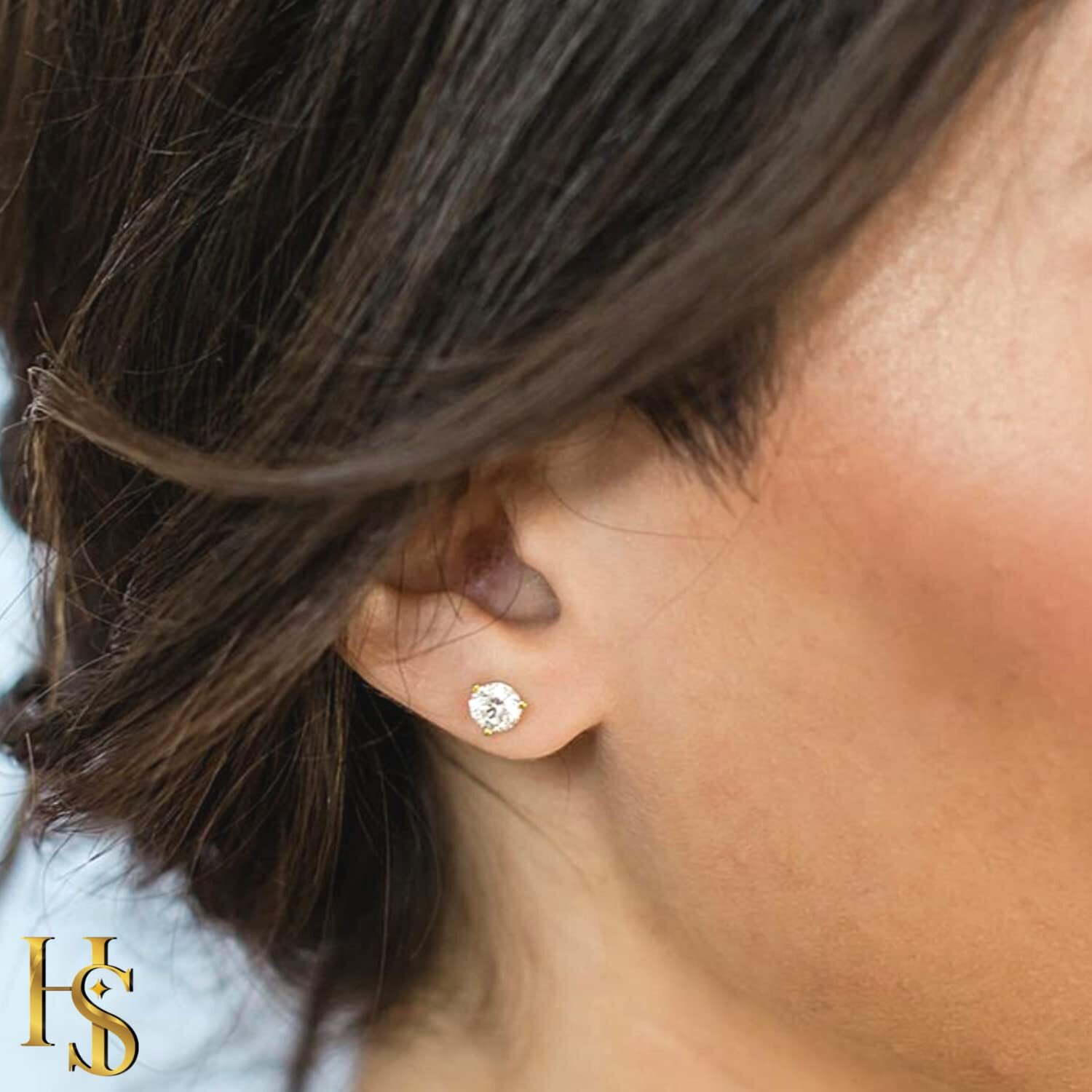 HIGHSPARK 925 Silver Sparkling Martini Solitaire Earrings | 92.5 Sterling Silver and Diamond like Brilliance Sparkling Zirconia | Lovely Gift - Gold 5mm